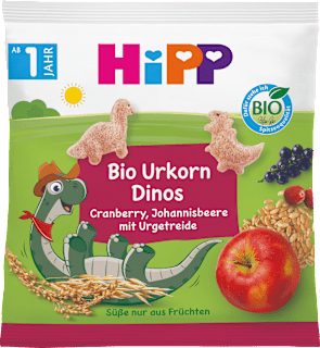 HiPP Snack enfant Dinos aux céréales anciennes cranberry et cassis (30 g)
