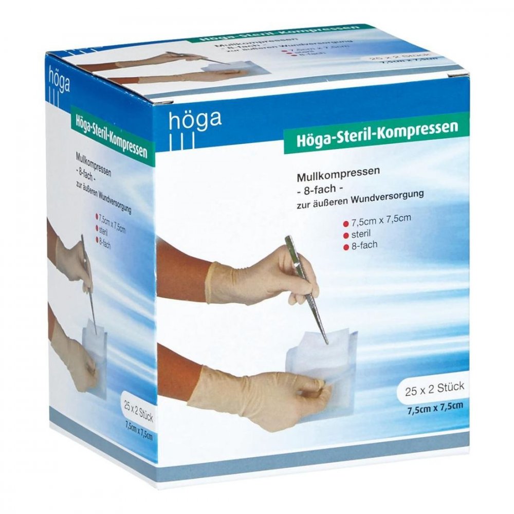 Höga compresses stériles 7,5x7,5 cm 8 plis (25x2 pièces)