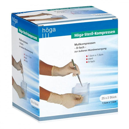 Höga compresses stériles 7,5x7,5 cm 8 plis (25x2 pièces)