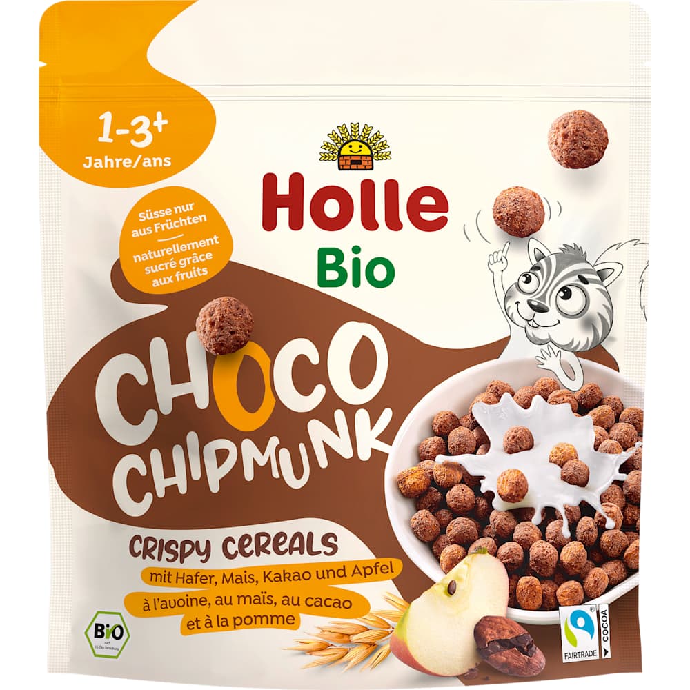 Holle Muesli croustillant pour enfants Choco Chipmunk à l'avoine, au maïs, au cacao et à la pomme, dès 1 an (125 g)