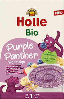 Holle Porridge Purple Panther aux myrtilles, bananes et pommes, dès 1 an (200 g)