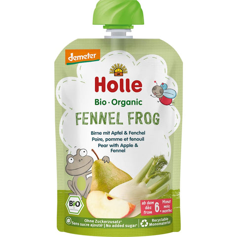 Holle Quetschie Fennel Frog, poire, pomme & fenouil, dès 6 mois (100 g)