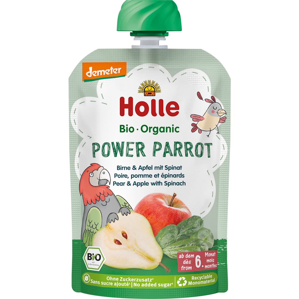 Holle Quetschie Power Parrot poire & pomme avec épinards dès 6 mois (100 g)
