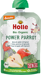 Holle Quetschie Power Parrot poire & pomme avec épinards dès 6 mois (100 g)