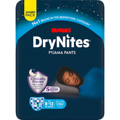 HUGGIES DryNites Bedtime Pants for Boys 8-13 Years, Jumbo Pack, 13 Count