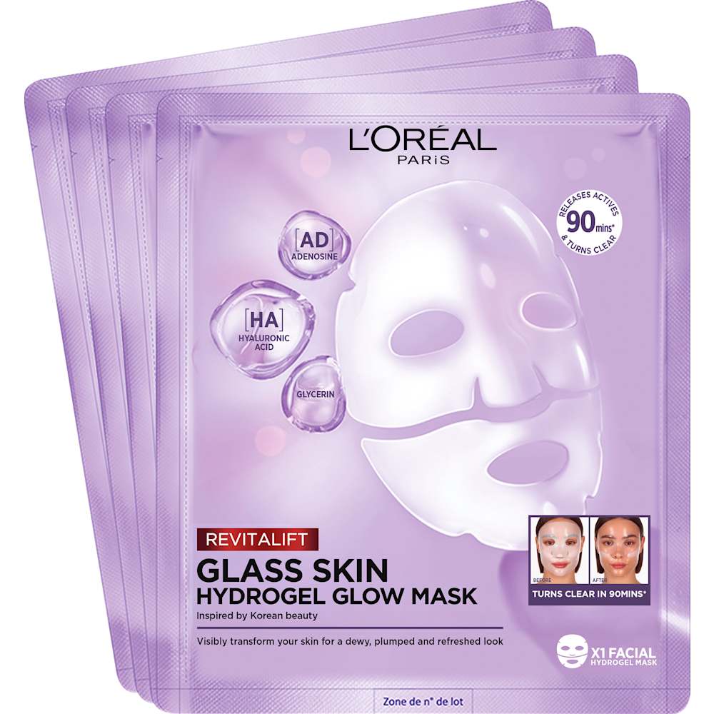 L'ORÉAL PARiS Masque visage Glass Skin Hydrogel Glow Mask Multipack (4 pièces)