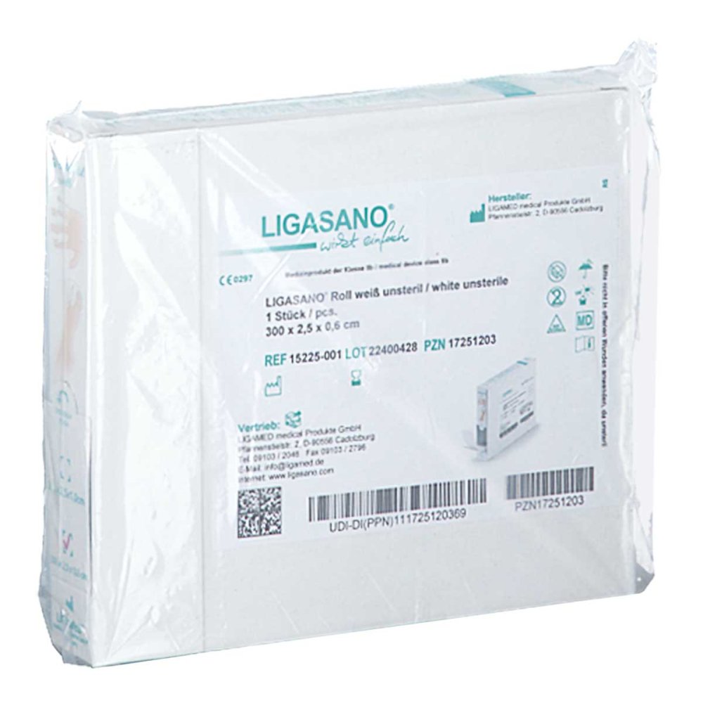 Ligasano rouleau blanc bandage 0,6x2,5x300 cm non stérile (1 pièce)