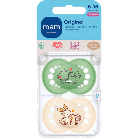MAM Original Silicone Pacifier, green/beige, 6-16 months, 2 count