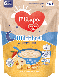 Milupa Bouillie du soir Lait Céréales complètes Fruits Bonne nuit dès le 6e mois (400 g)