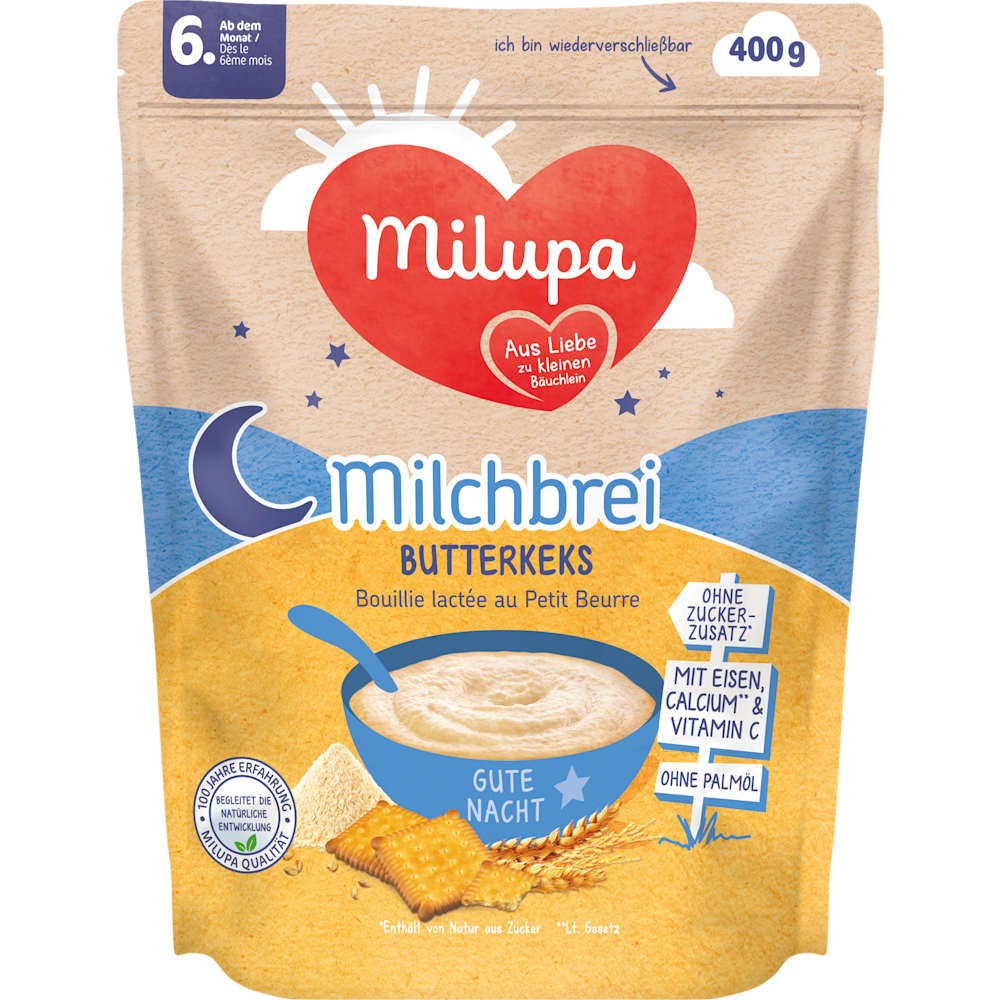 Milupa bouillie de lait biscuit au beurre Bonne nuit, dès 6 mois (400 g)