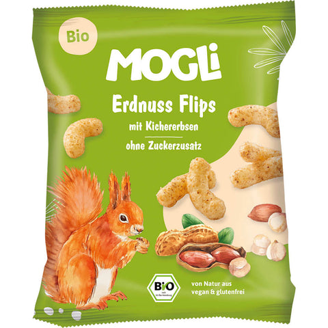 MOGLi Flips aux arachides et pois chiches, snack pour enfants dès 3 ans (30 g)