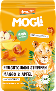 MOGLi Snack pour enfants, bandes de fruits mangue & pomme (25 g, dès 3 ans)