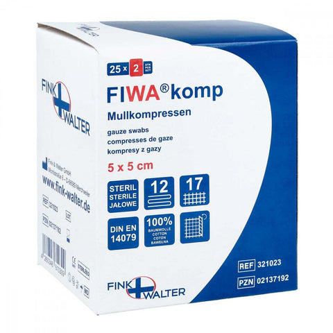 Fink & Walter GmbH Compresses de gaze stériles 5x5 cm 12 plis (25x2 pièces)