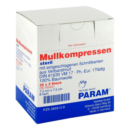 Param Compresses de gaze 7,5x7,5 cm 8 plis stériles (25x2 pièces)