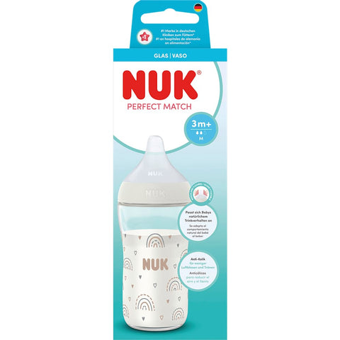 NUK Biberon en verre Perfect Match blanc, dès 3 mois (230 ml, 1 pièce)