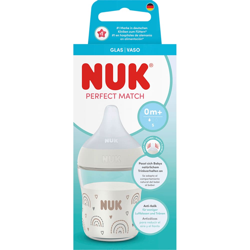NUK Biberon en verre Perfect Match blanc dès la naissance (120 ml, 1 pièce)