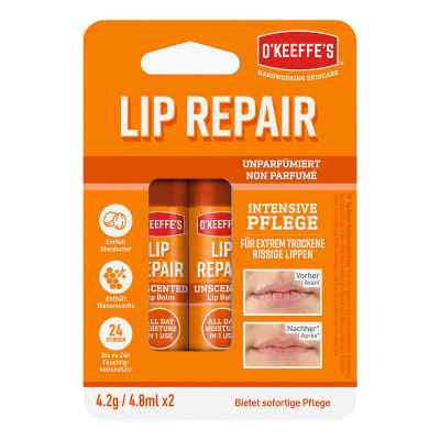 O'Keeffe's Lip Repair non parfumé double pack (2x4.2 g)