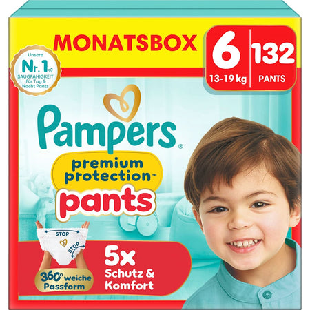 Pampers Premium Protection Baby Pants taille 6 Extra Large (13-19 kg), boîte mensuelle (132 pièces)