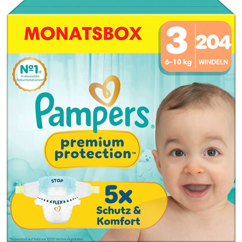 Pampers Premium Protection diapers size 3 Midi (6-10 kg) monthly box, 204 count