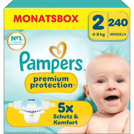 Pampers Premium Protection couches New Baby taille 2 mini (4-8 kg) boîte mensuelle (240 pièces)
