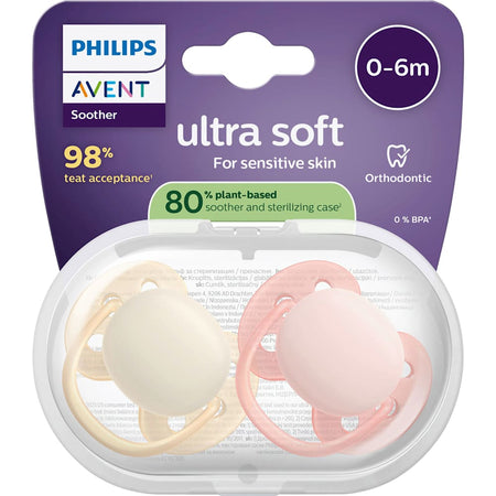 PHILIPS AVENT Sucette en silicone ultra-douce, beige/rose, 0-6 mois, 2 pièces