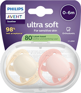 PHILIPS AVENT Sucette en silicone ultra-douce, beige/rose, 0-6 mois, 2 pièces