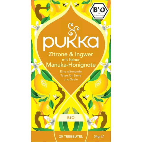 Pukka Lemon & Ginger herbal tea with a touch of Manuka honey (20 bags), 34g