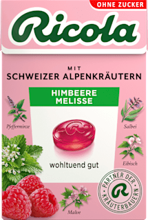 Ricola Bonbon framboise mélisse sans sucre, boîte de poche (50 g)