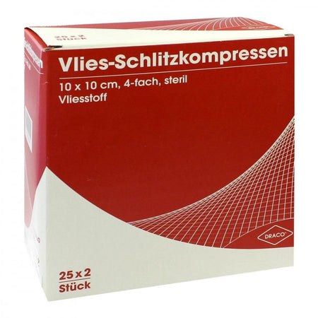Dr. Ausbüttel Compresses fendues en non-tissé 10x10 cm, 4 plis, stériles (25x2 pièces)