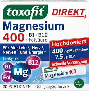 taxofit Magnesium 400 + B1 + B6 + B12 + acide folique 800 granulé direct (20 sachets, 40 g)