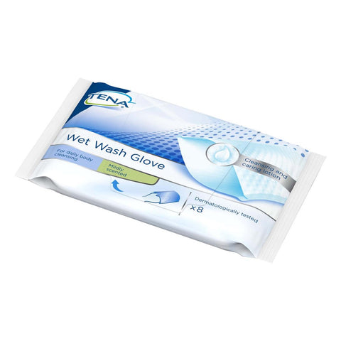 Tena Wet Wash Glove parfumé 15x23 cm bleu (8 pièces)