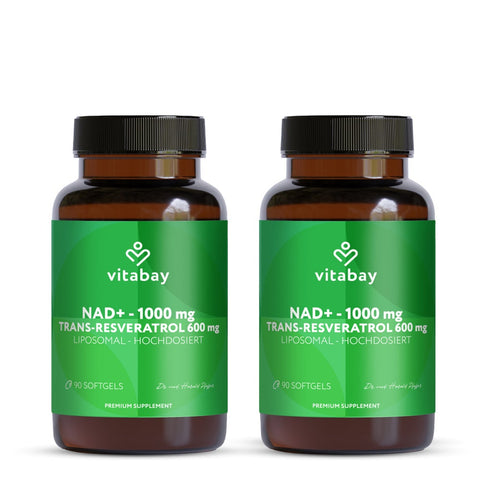 Vitabay NAD+ 1000 mg Trans-Resveratrol 600 mg liposomal à haute dose (180 pièces)