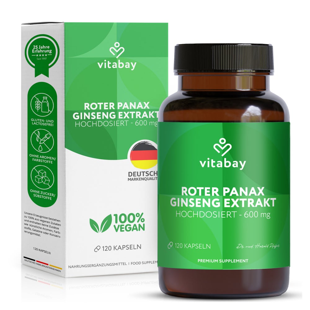 Vitabay Extrait de Panax Ginseng rouge 600 mg, 120 gélules