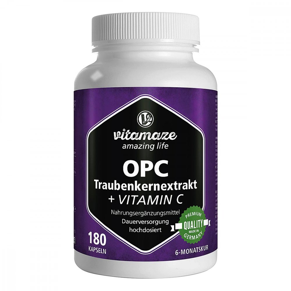 Vitamaze OPC extrait de pépins de raisin haute dose + vitamine C (180 gélules)