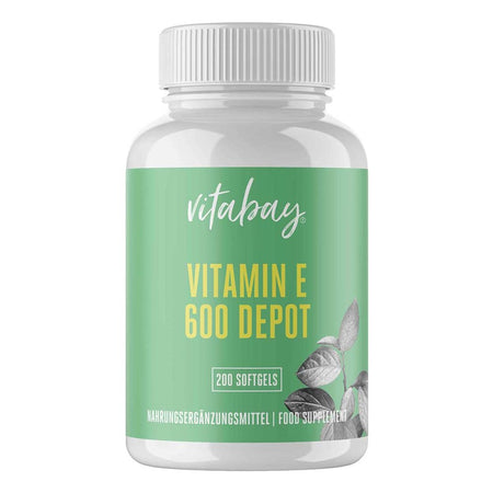 Vitabay CV Vitamine E 600 UI Depot Vegan gélules molles à haute dose (200 gélules)