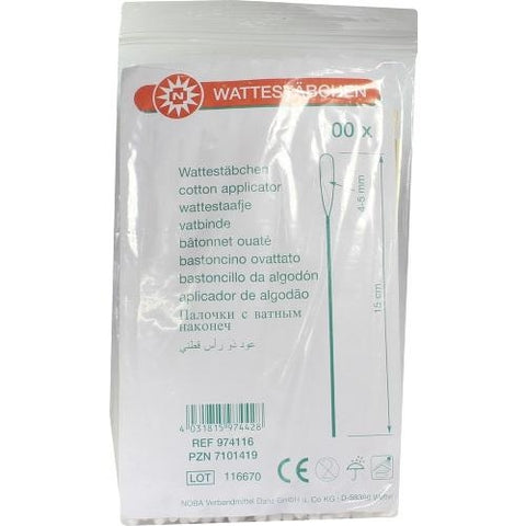 NOBAMED Paul Danz AG coton-tige en bois 15 cm 4-5 mm avec tête de coton (100 pièces)