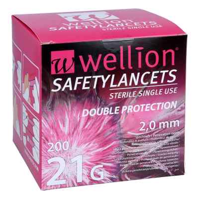 Wellion lancettes de sécurité 21 G 2 mm (200 pièces)