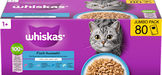 Whiskas Nourriture humide pour chat Sélection de poissons en gelée, pack géant (80x85 g), 6,8 kg